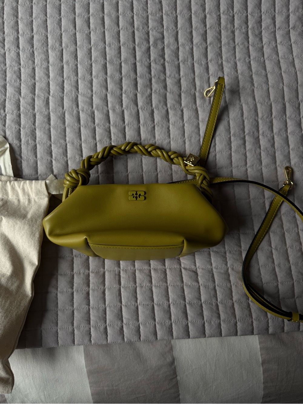 Ganni Olive Green Braided-Handle Shoulder Bag